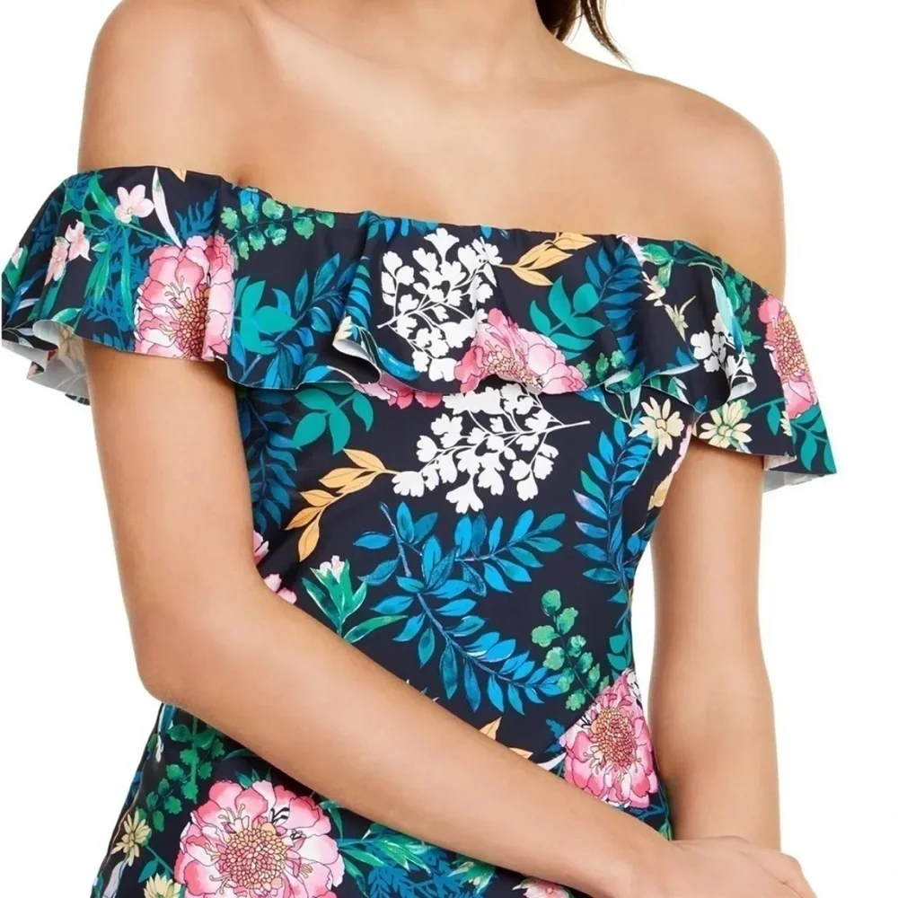 Tommy Hilfiger Off The Shoulder Ruffle Tankini Top Women's Swimsuit Size XS